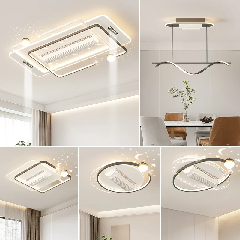 2025年新款无叶风扇灯长方形客厅灯浪漫星空投影个性卧室灯餐厅灯