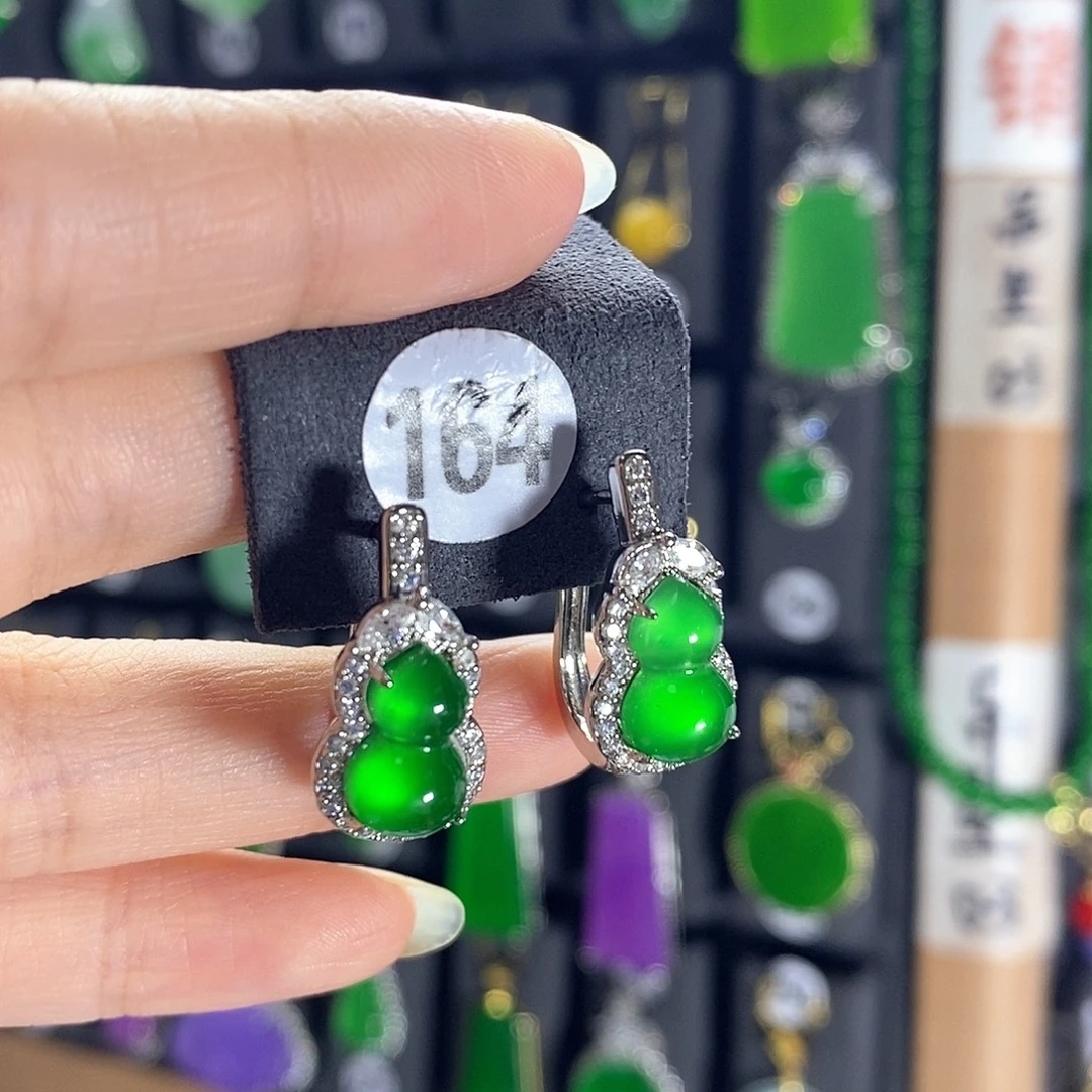 翡翠银S925镶嵌耳饰164