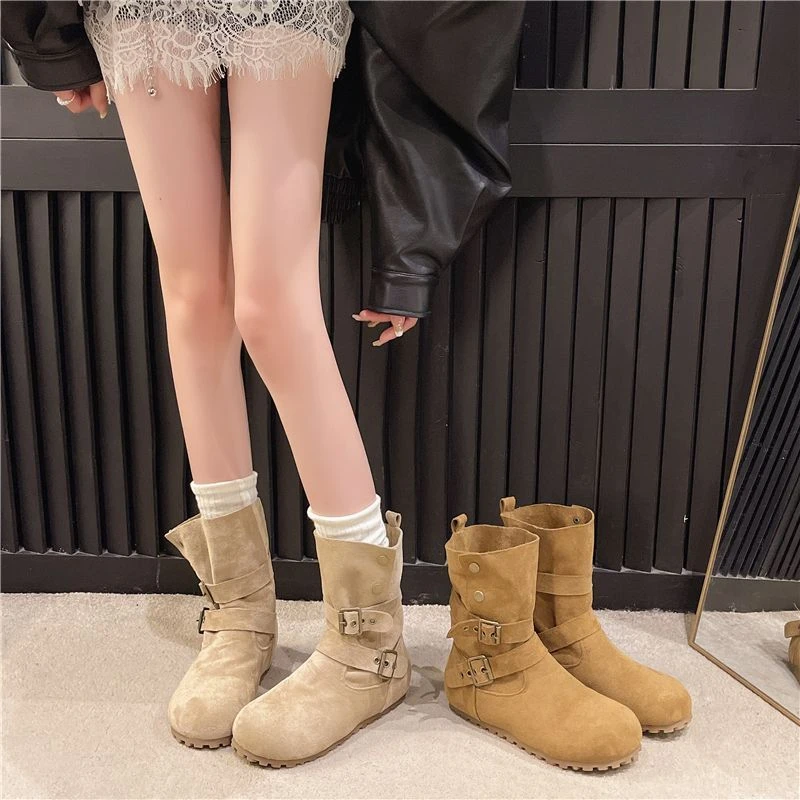 秋冬新款两穿短靴西部牛仔时装靴女简约舒适马丁靴2025年流行靴子