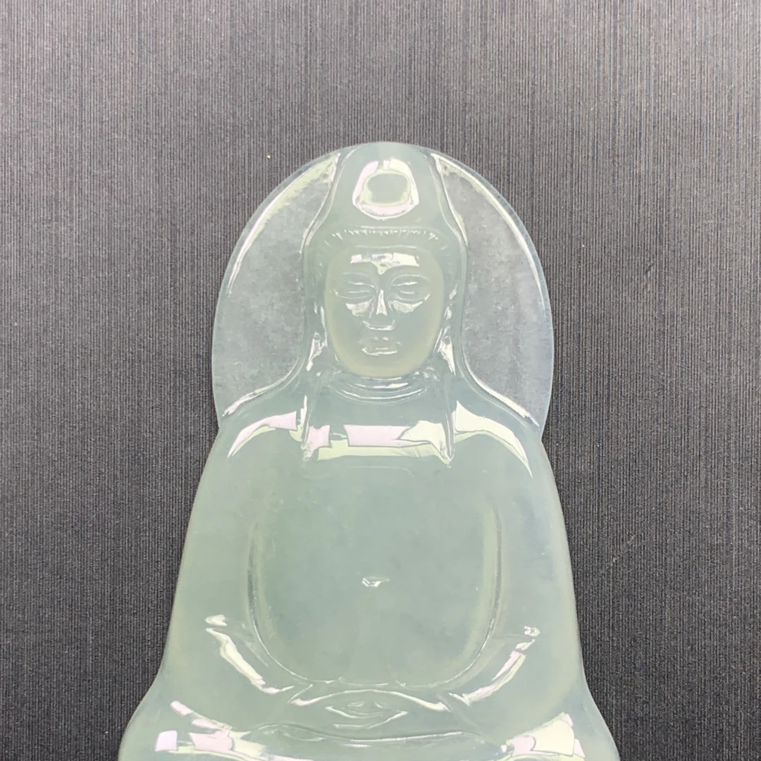 天然缅甸翡翠A货 冰胶素衣观音