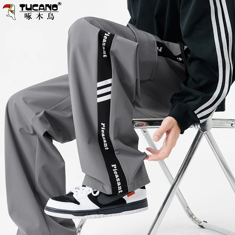 啄木鸟阔腿直筒工装裤子男秋季美式高街休闲裤青少年宽松运动裤潮