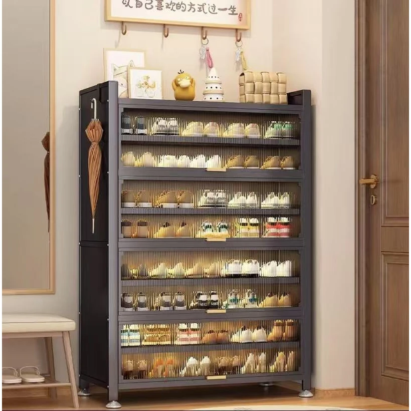 家用钢制鞋柜家用落地多层防尘鞋架门口入户玄关大容量收纳置物柜