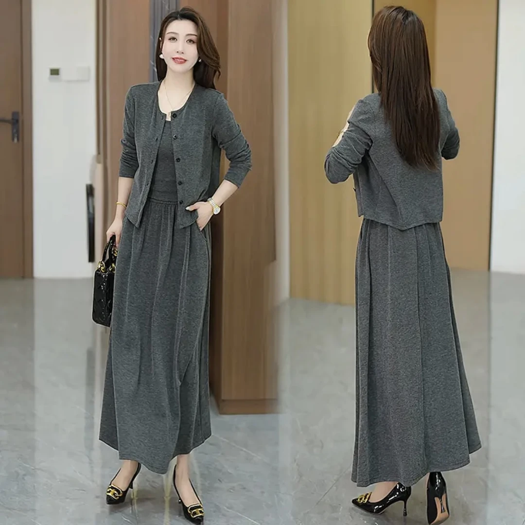 【裙子三件套】2025早秋慵懒高腰显瘦吊带半身裙子三件套装休闲套装