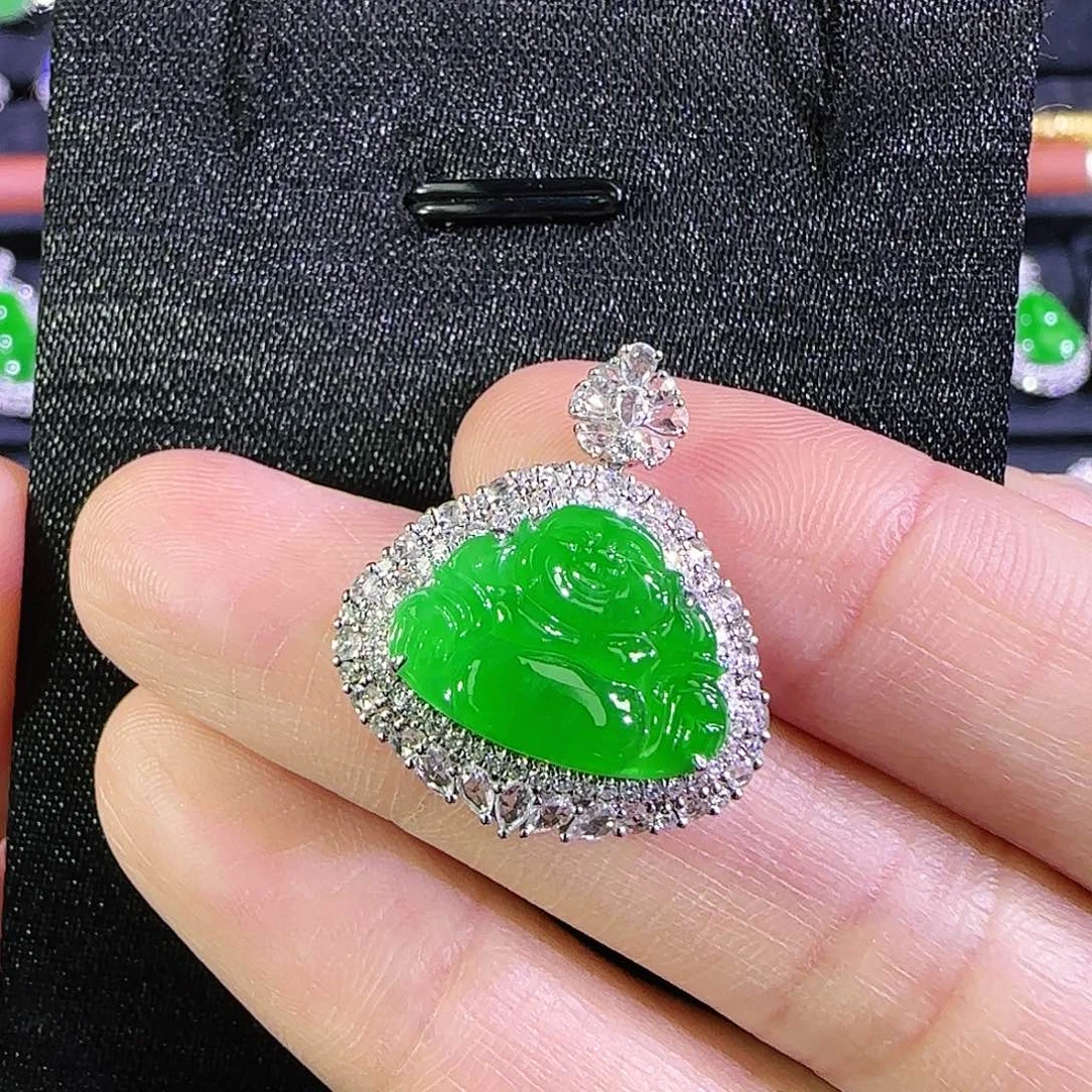 翡翠18K金镶嵌吊坠(不含链)