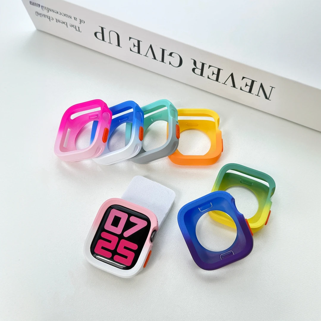 适用苹果手表applewatchs10保护壳S8防摔SE硅胶渐变S9半包软壳7夏