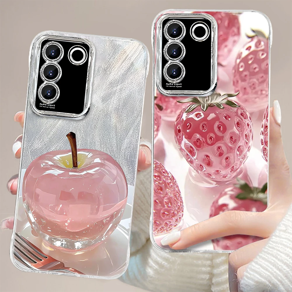 适用于【VIVO】S16/Pro爆款水晶苹果草莓创意时尚无边框手机壳