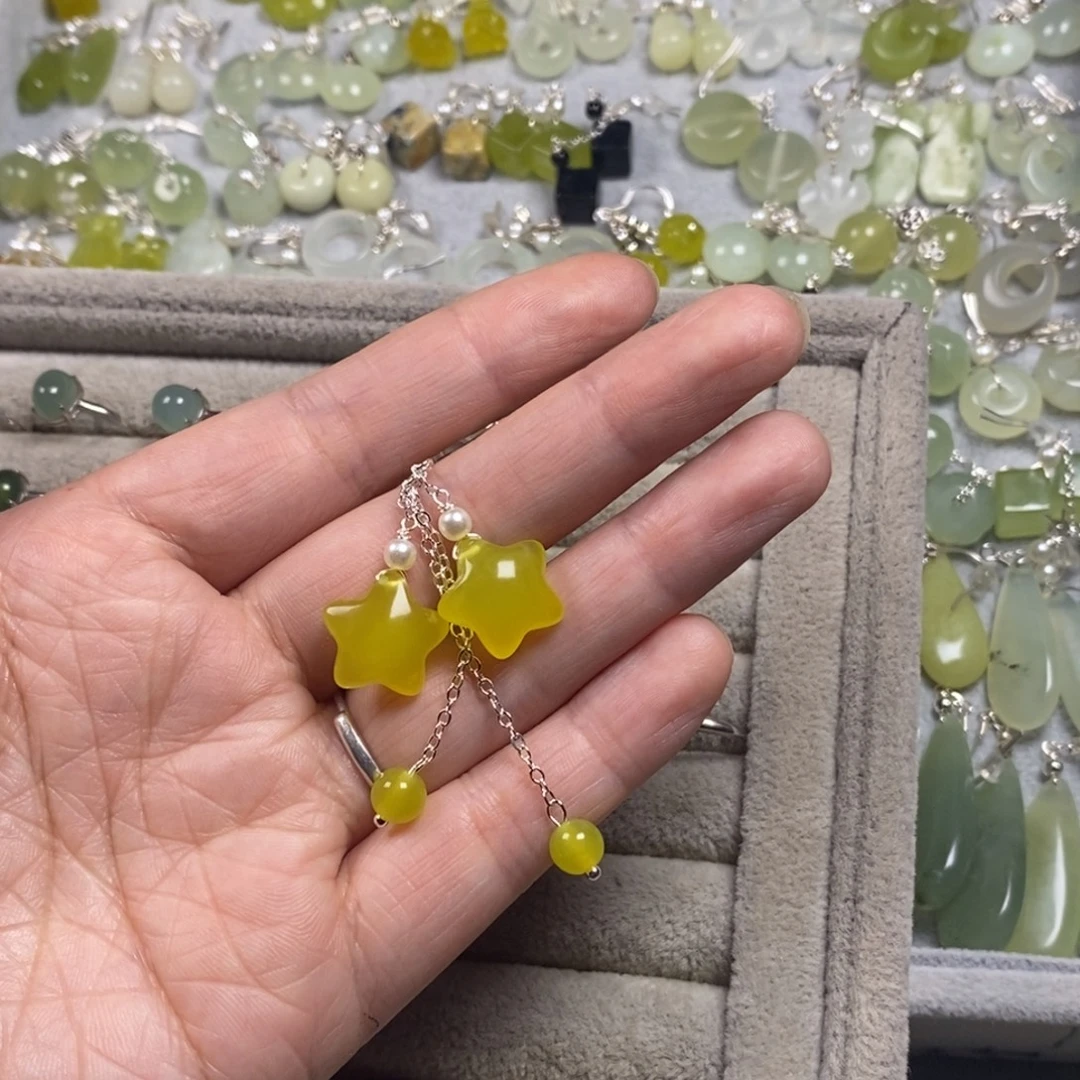 3***7蛇纹石玉银S925镶嵌挂件耳饰耳环项链