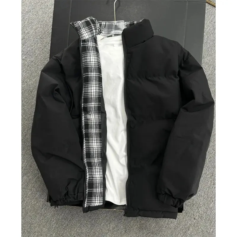 美式cleanfit格子拼接夹克棉服男款秋冬季宽松高级感加厚棉衣外套