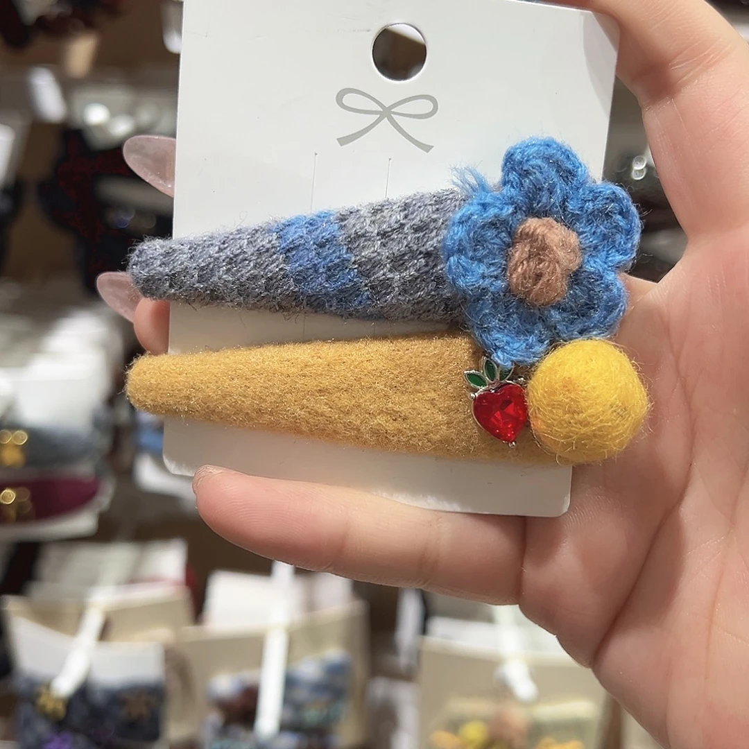 皮质铁合金蓝色花掰掰夹