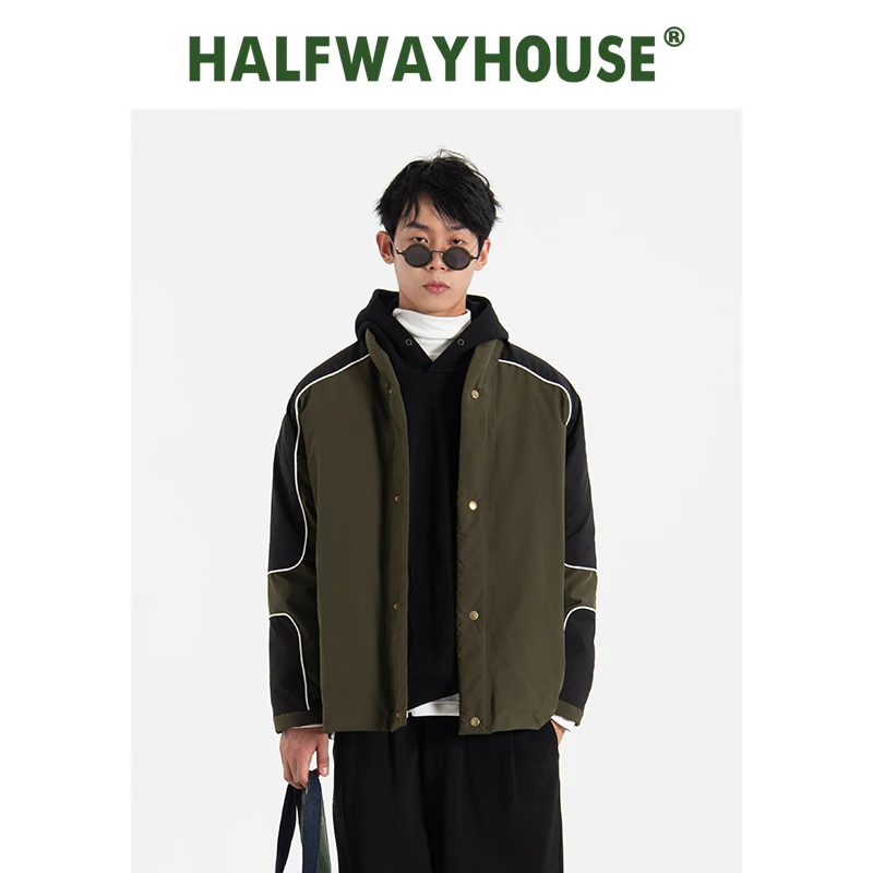 HalfwayHouse原创设计日系秋冬新款撞色拼接休闲短款羽绒服男