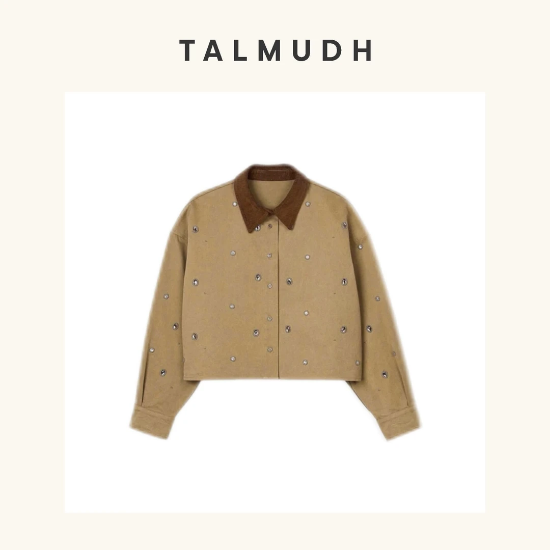 T/A 极繁主义 法式感钉珠灯芯绒拼接领设计师休闲百搭TA241103