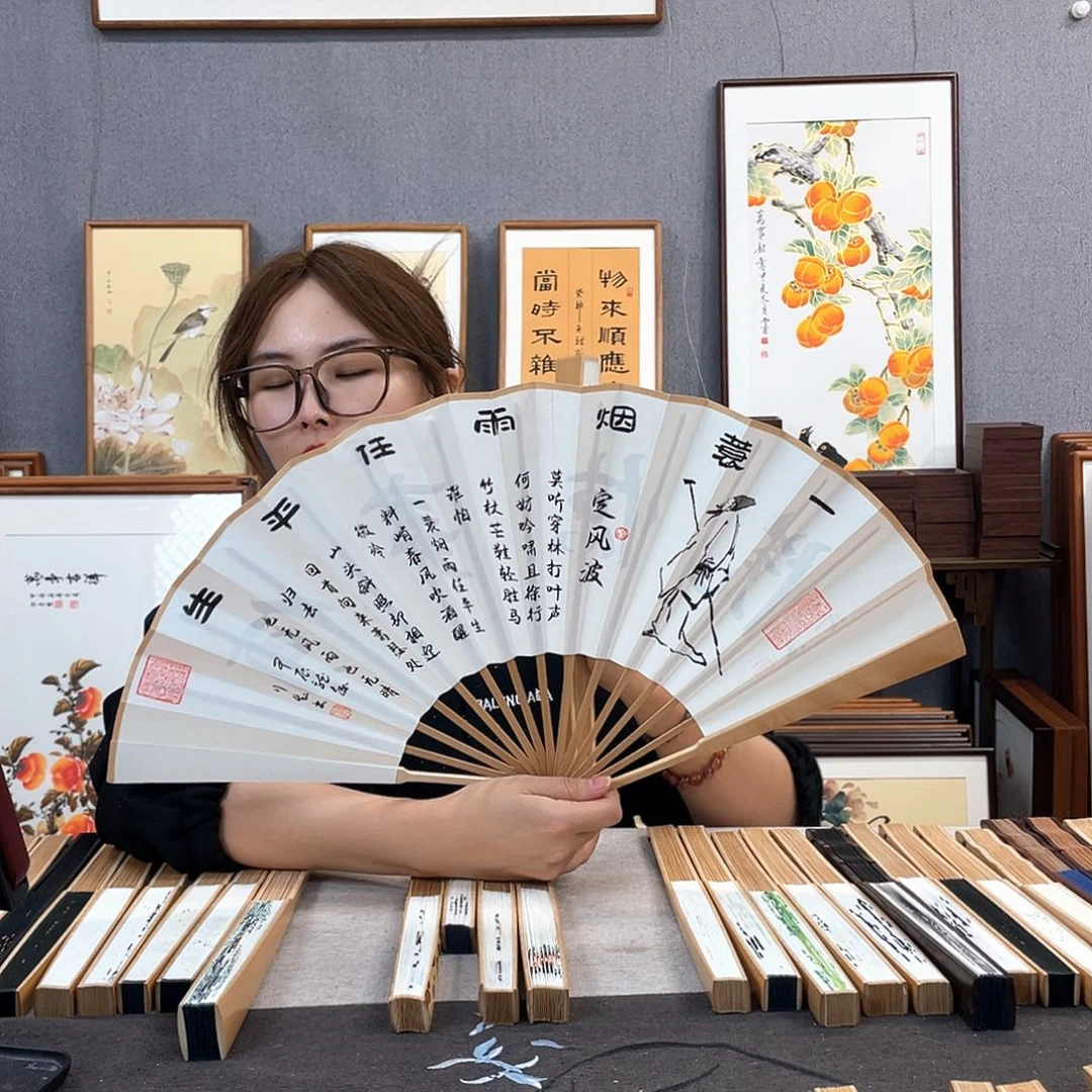 国画10寸玉竹-纯手绘-文玩扇骨（默认粘好）定风波