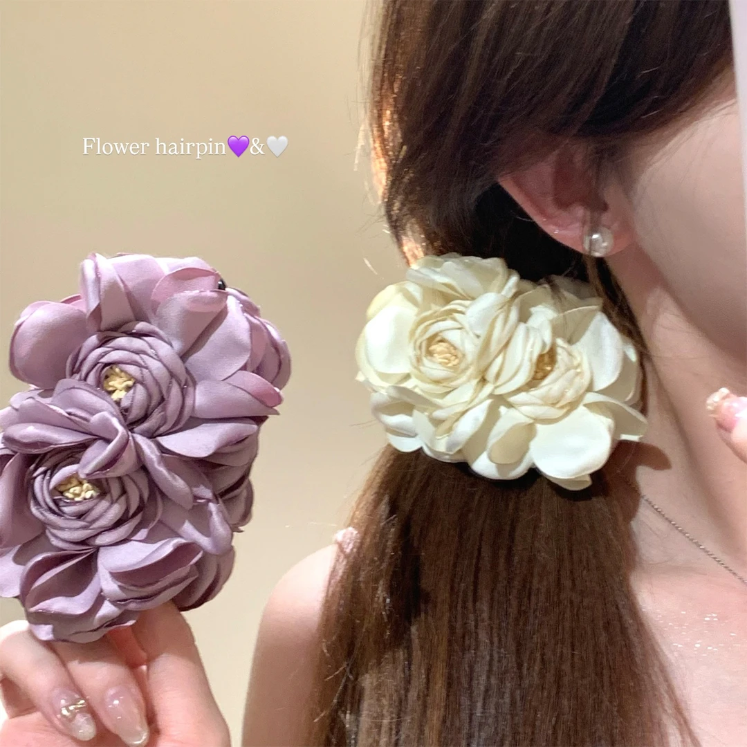 超仙立体山茶花朵香蕉夹女后脑勺抓夹马尾夹竖夹发卡头花发夹发饰