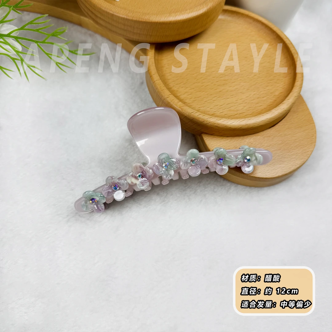 2448韩国高端醋酸花朵镶钻大抓夹气质经典款高级感后脑勺发夹