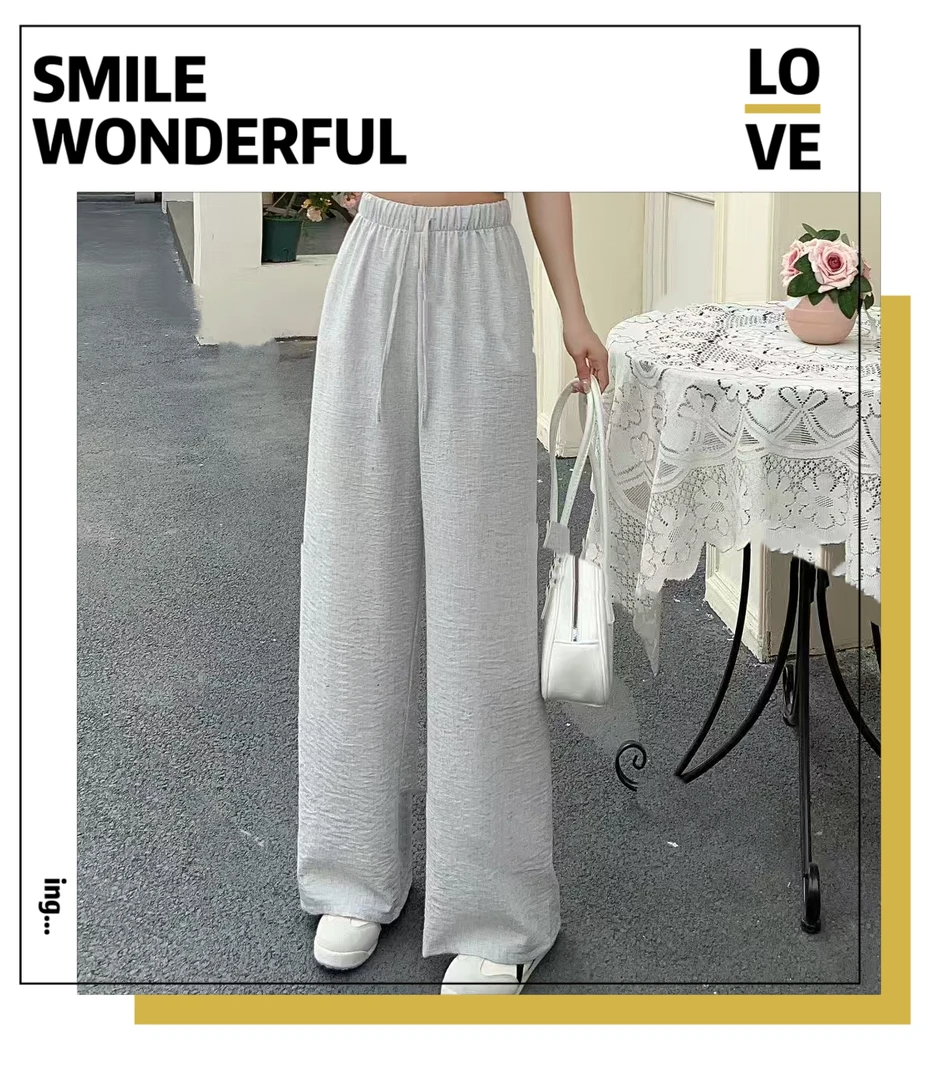 【阔腿裤_9217】棉麻混色休闲裤飘逸宽松显瘦阔腿裤女夏休闲百搭夏