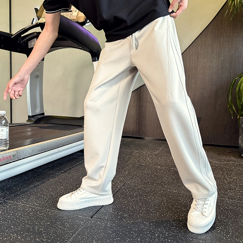 米灰色冰丝卫裤男士夏季薄款潮牌直筒宽松运动裤春秋装休闲长裤子