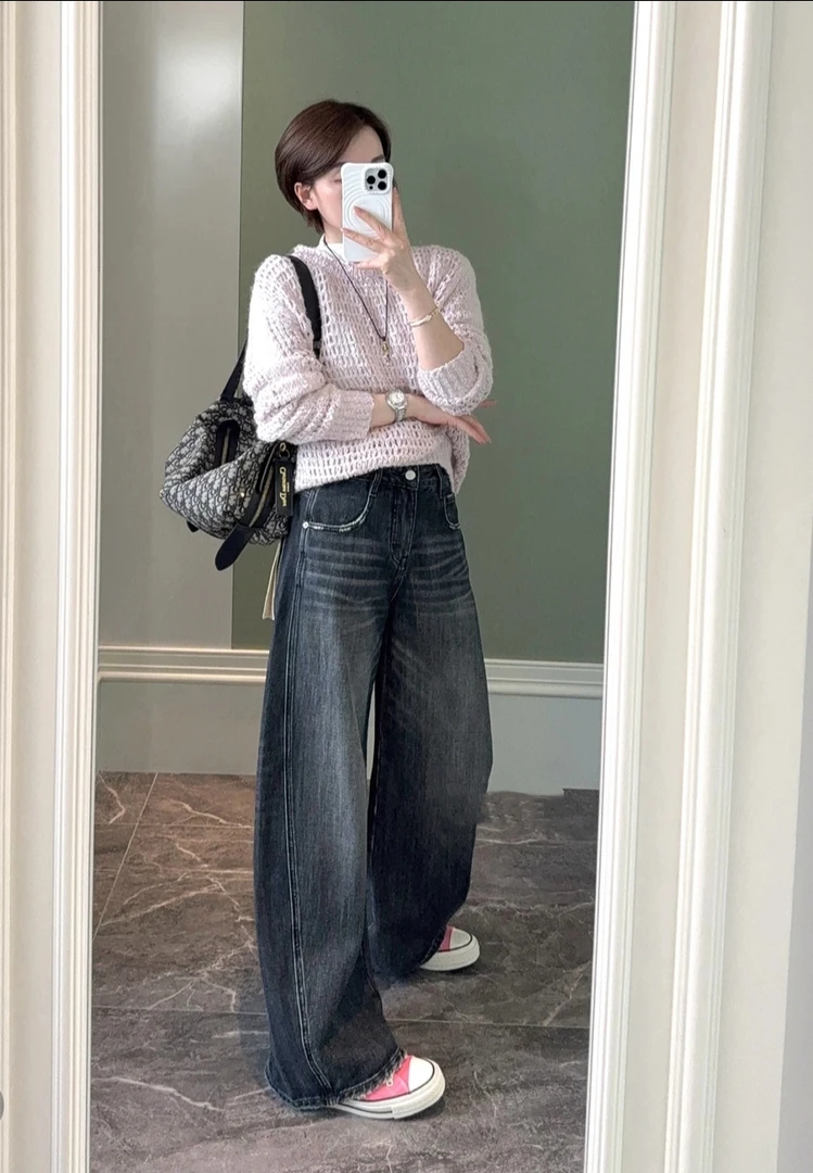 SU【298】花87 愫玥 松弛感阔腿裤2025秋季新款中高个子灰色弯刀裤
