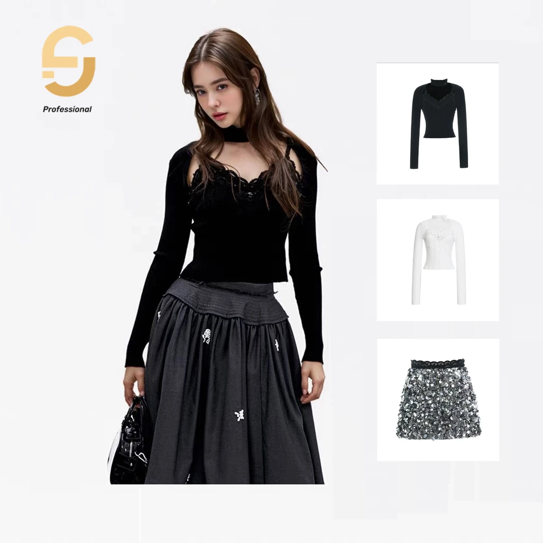 【CG-Y】NO退NO换冬季新款洛可可心机感女毛针织打底衫VS半裙