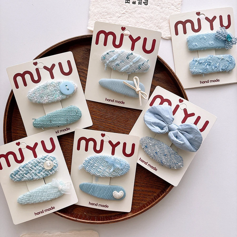 C298甜美小香风布艺蓝色系女孩刘海女童bb夹发夹儿童蝴蝶结发卡