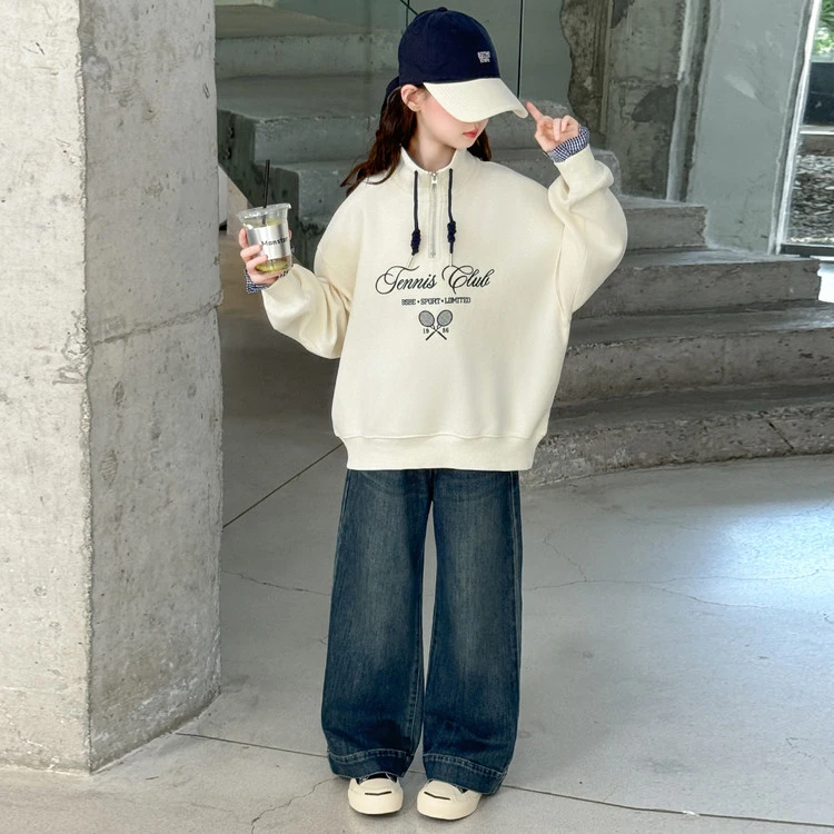 女童春秋套装2025新款大童韩系外套儿童春装休闲卫衣牛仔裤两件套