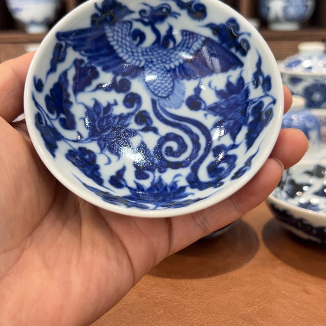 玉***辉手绘青花龙凤普洱杯