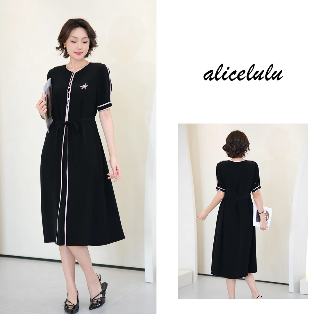 [alicelulu]气质优雅刺绣连衣裙垂感轻盈舒适系带S2142887E