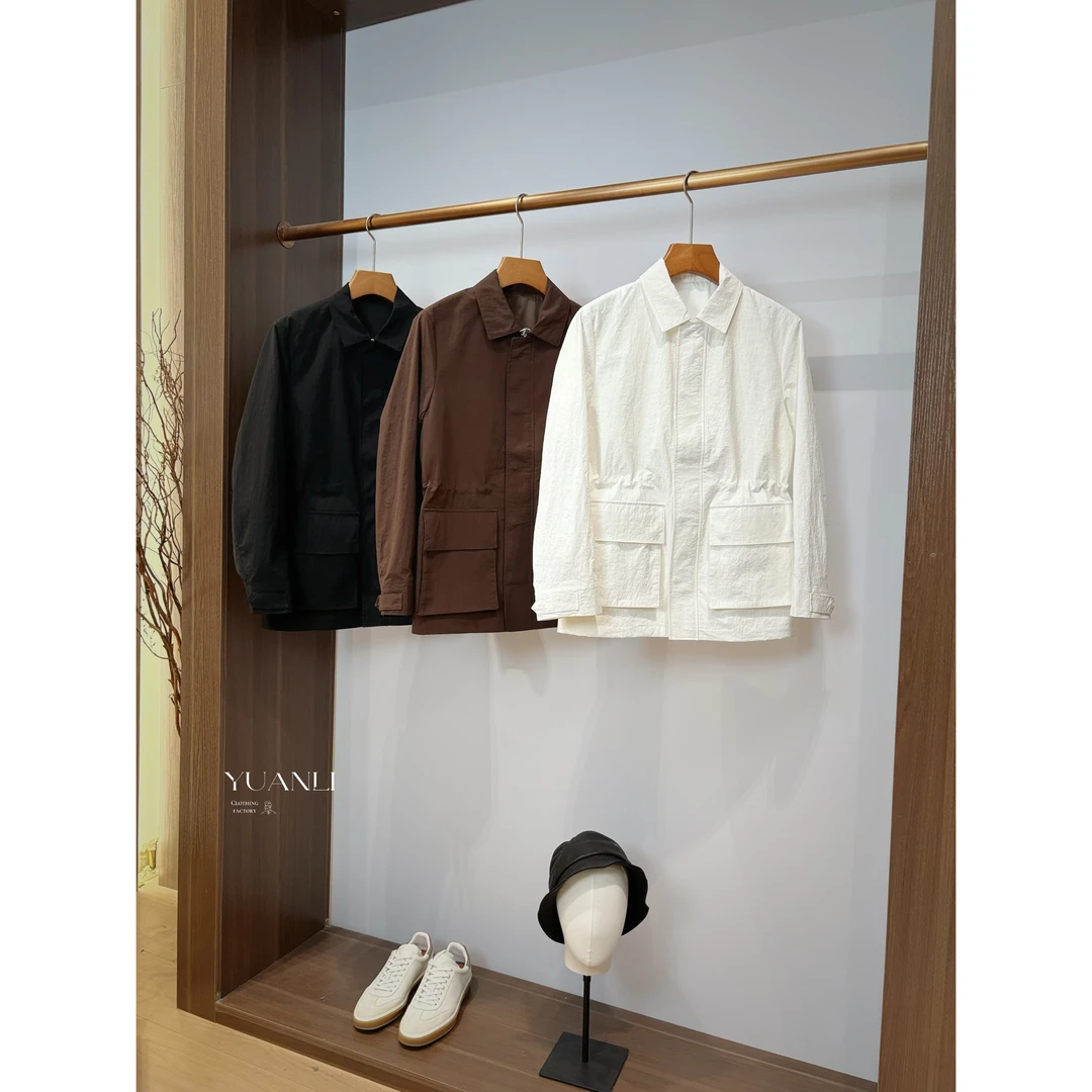 【66883-YL】 高奢男装 2025早秋款 简约中长款老钱风翻领猎装夹克