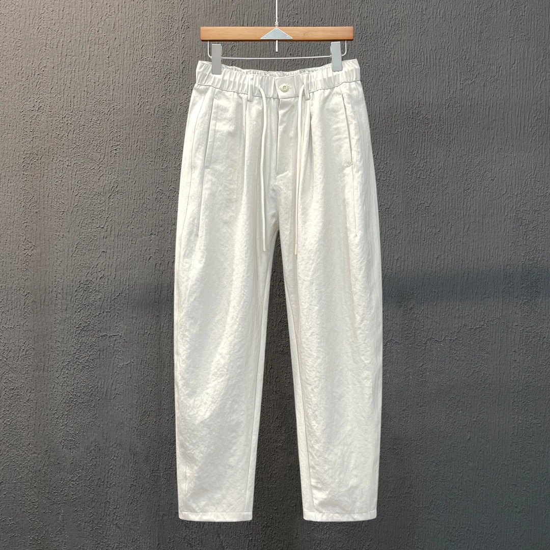 夏季透气休闲长裤轻褶冰爽痞帅冰丝速干休闲裤潮流宽松休闲弯刀裤