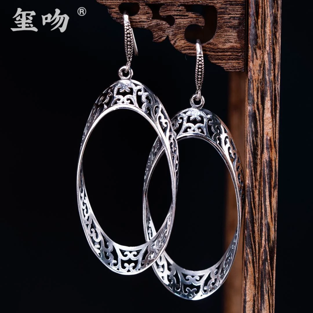 925银耳饰 【玺吻】S925纯银 半壁江山 花丝掐丝耳坠  手工制作