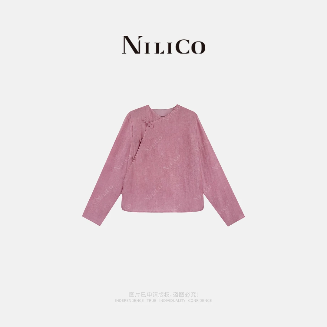NILICO【云杉】轻国风波点复古文艺圆领斜襟盘扣小衫上衣