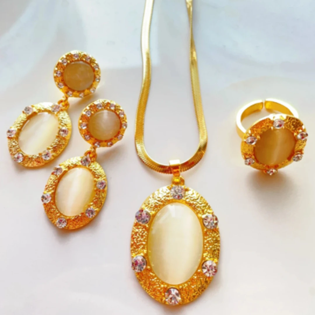 钛钢项链 钛钢TJ085钛钢首饰 项链耳环戒指三件套