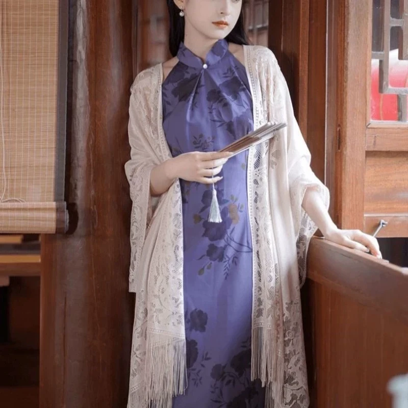 532捌旗袍专用披肩薄款流苏蕾丝外搭复古民国风百搭新款防晒开衫