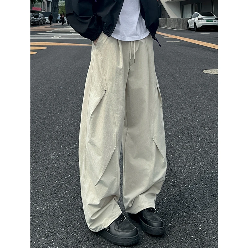 ins秋季新款男裤子时尚纹理感潮流压褶直筒裤百搭休闲裤情侣长裤