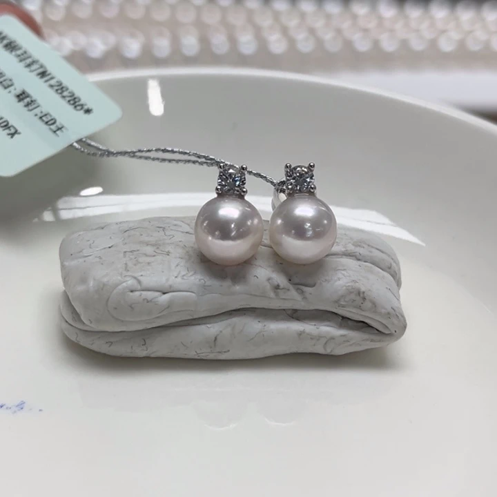 银S925镶嵌耳饰海水珍珠AK7-8m 5号