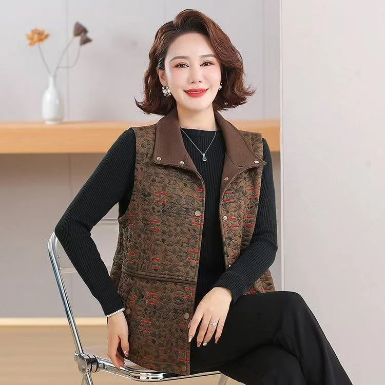 中老年女装中年女士西装马甲时尚豹纹外套秋冬马夹气质宽松妈妈装