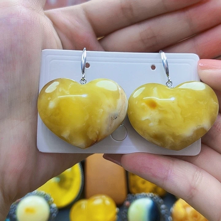 蜜蜡颈饰银S925镶嵌耳环