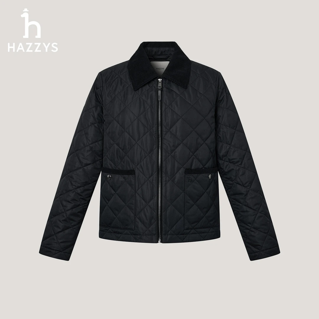 【商场同款】HAZZYS哈吉斯秋冬季翻领时尚长袖棉服休闲女士棉衣外套