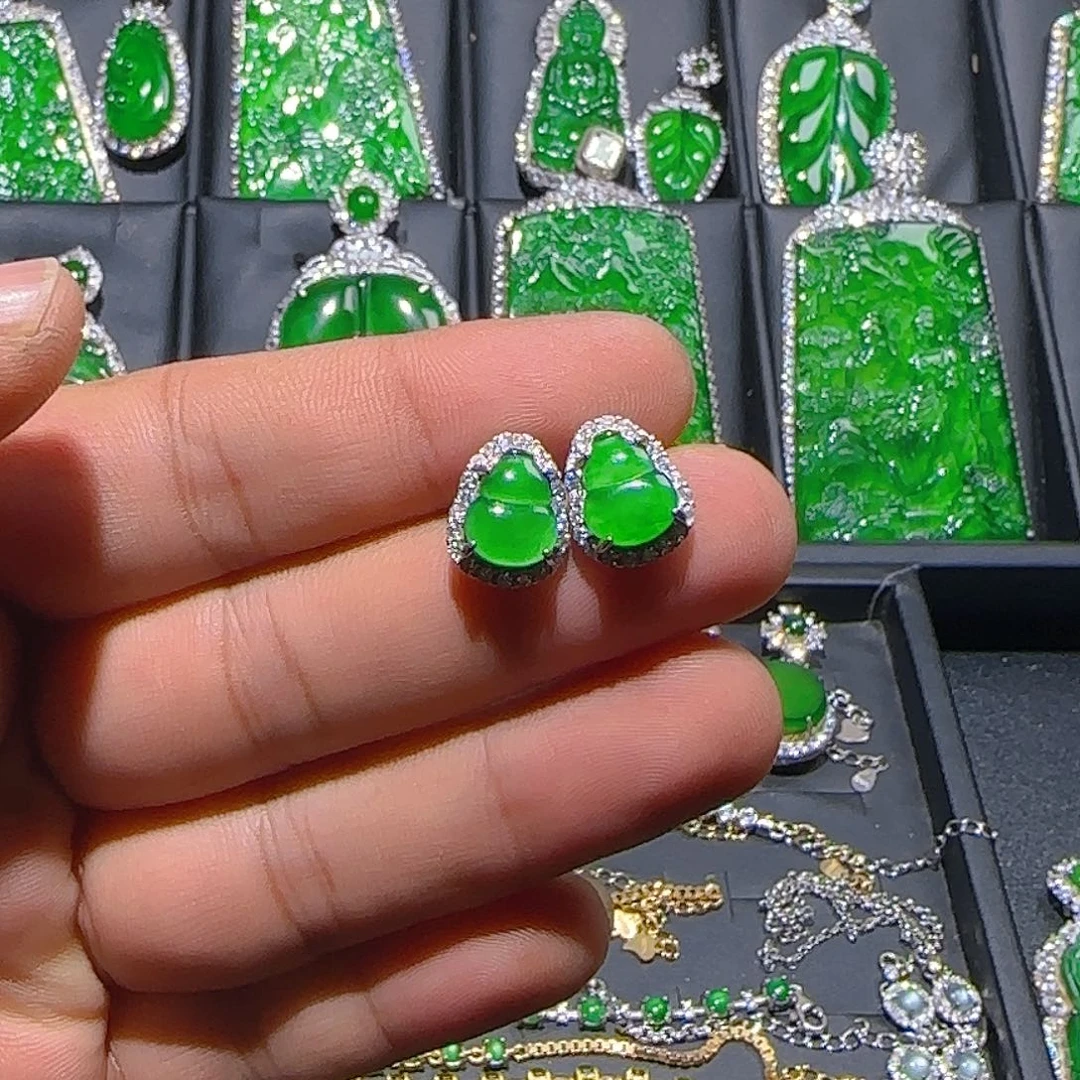 翡翠银S925镶嵌耳饰