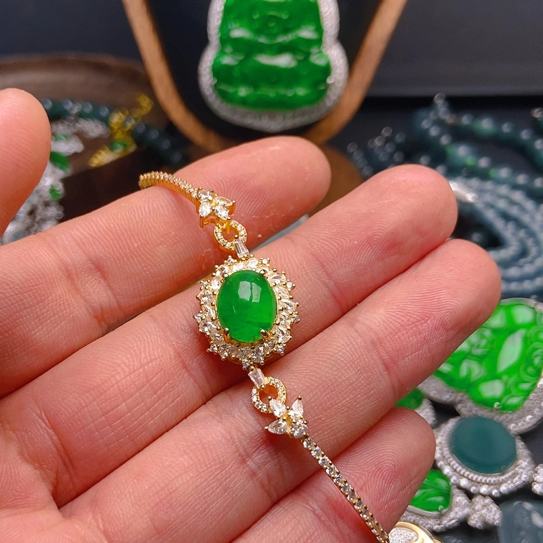 翡翠手链银S925镶嵌453手链