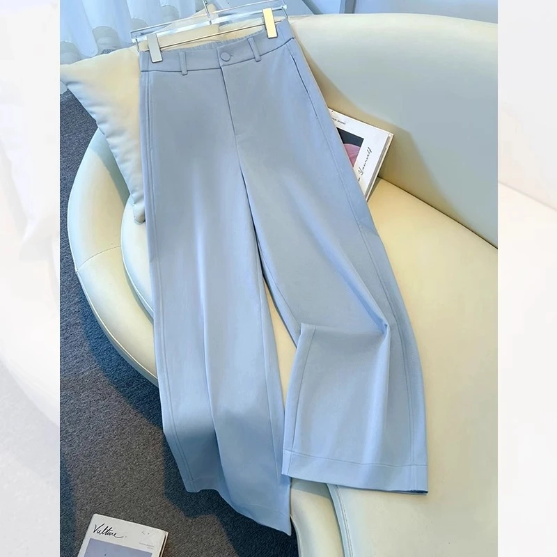 轻奢蓝色西装阔腿裤女春夏2025新款宽松bf慵懒风气质显瘦直筒裤子