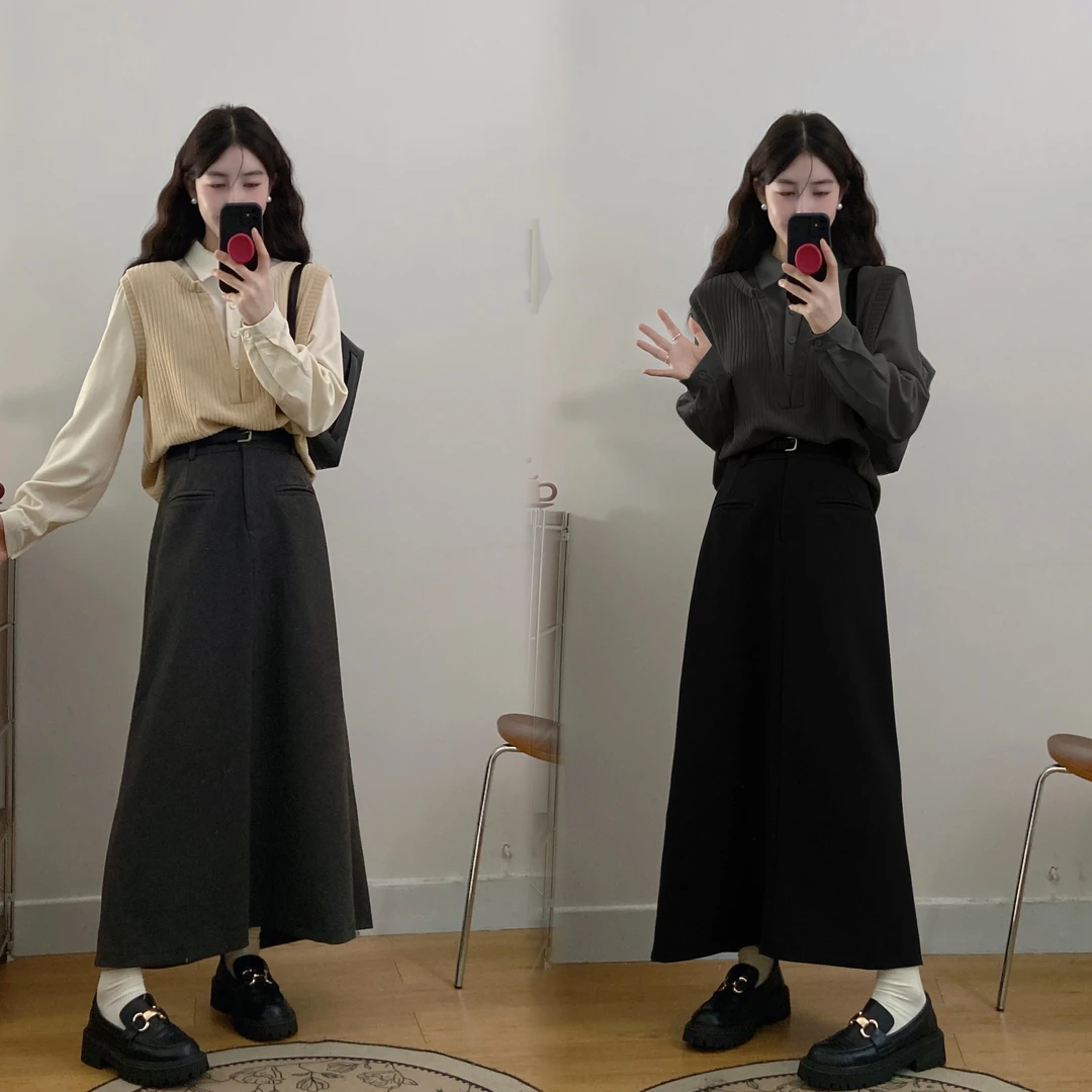 万象更新2025宽松假两针织拼接显瘦套装通勤简约宽松气质7818#