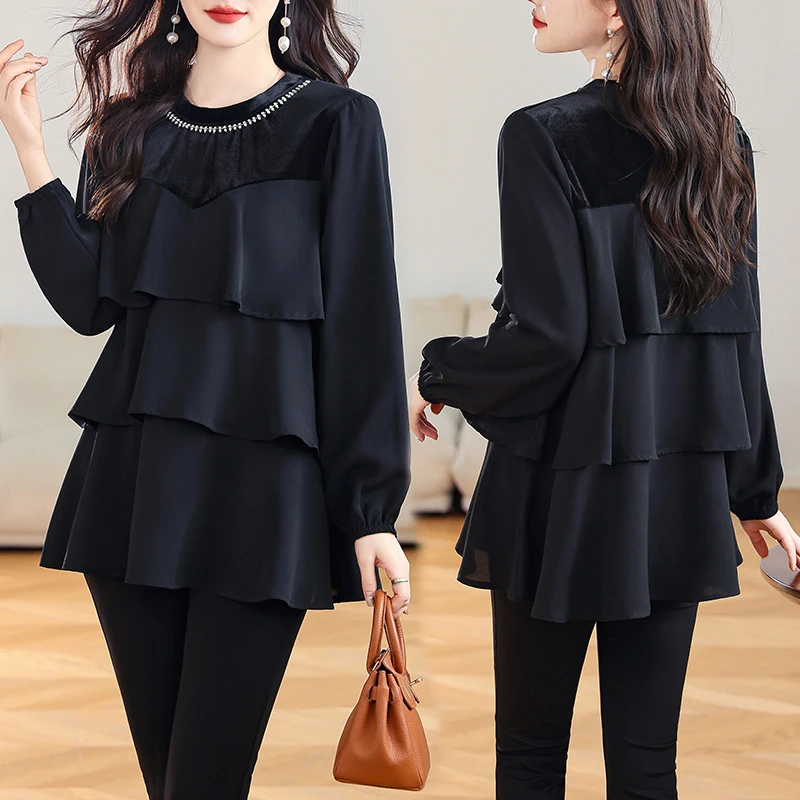 时尚大码女装上衣女2025春季气质小衫洋气时尚胖mm衬衫女中长款