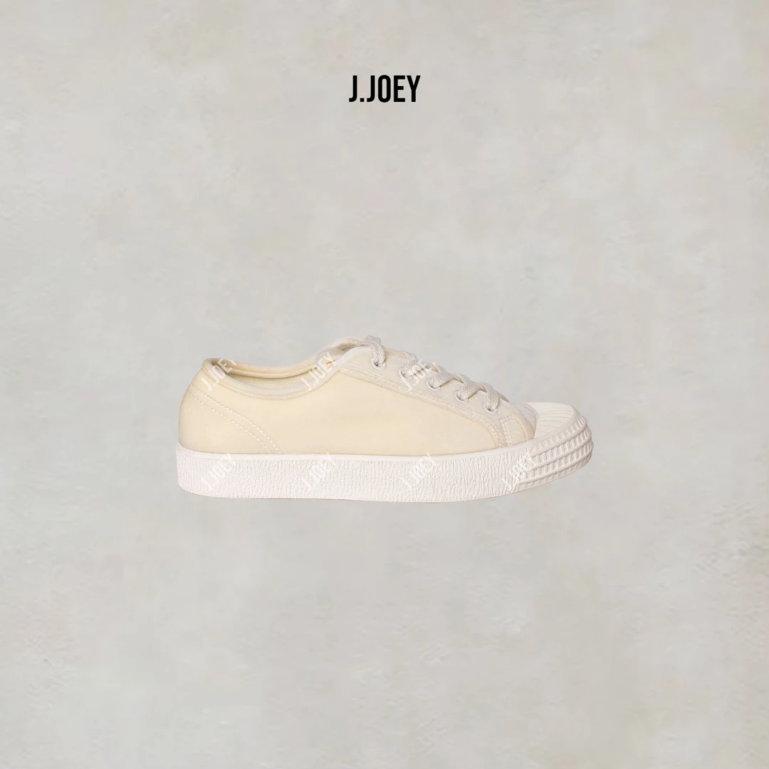 J.JOEY 新款简约奶黄色平底百搭休闲帆布鞋 C50709