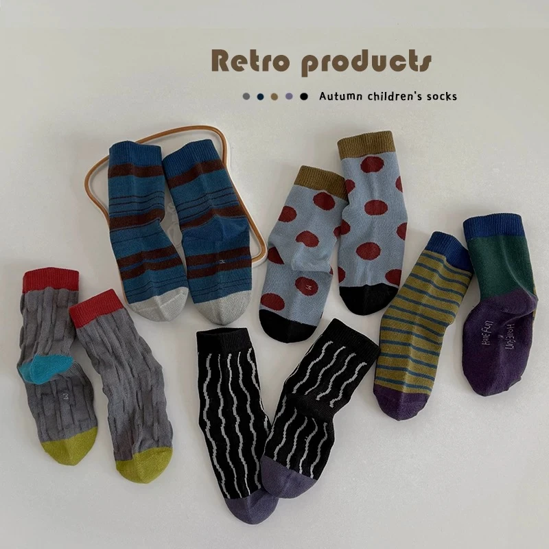 男童袜子春秋季中筒袜儿童韩版ins波点条纹潮袜秋天男孩棉袜宝宝