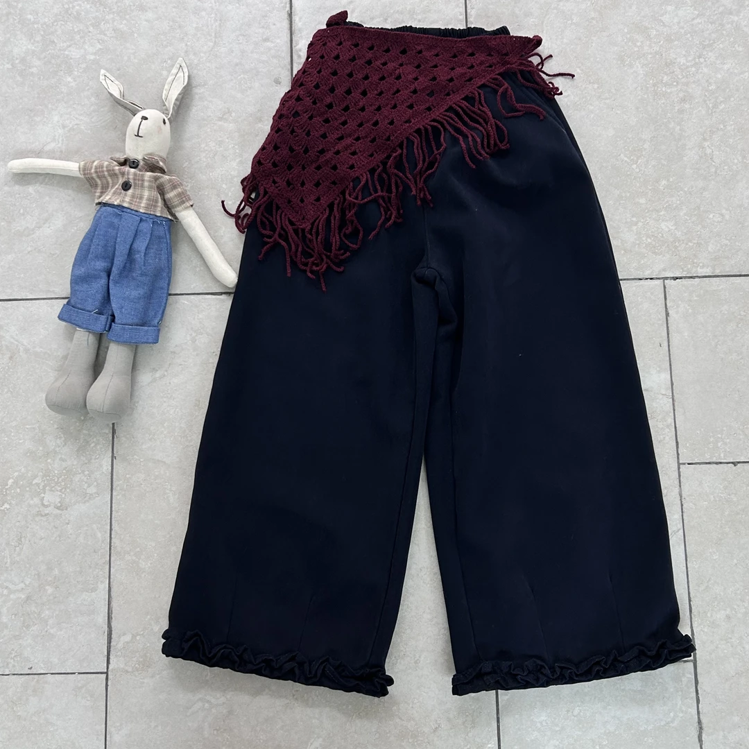 3335# 棉布休闲裤女童百搭黑色时尚儿童阔腿韩版