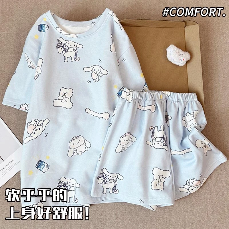 卡通睡衣女夏季天短袖短裤2025新款韩版套头小个子学生家居服套装
