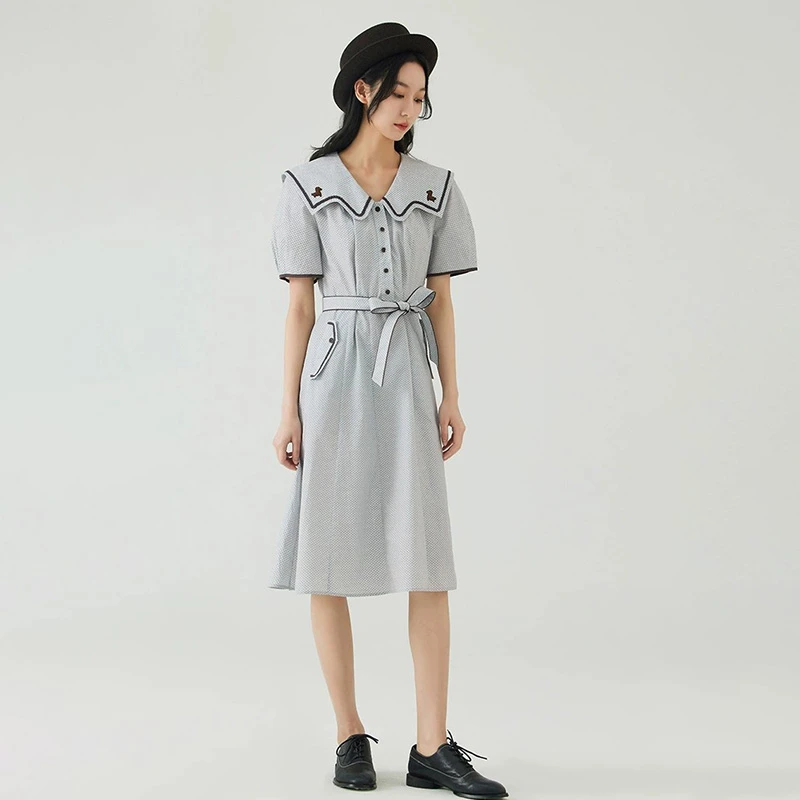 D-HARRY/迪哈利显瘦夏气质波点海军领轻奢高端连衣裙DH232J96263D