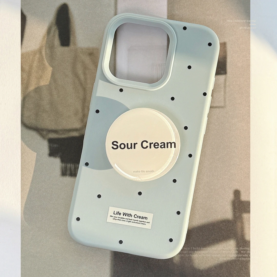 ins蓝色波点英文iphone16手机壳苹果14简约支架15pro max适用13软