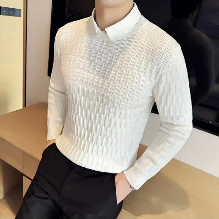 衫衬衫领长袖针织衫冬季毛衣男假两件轻熟风商务秋冬外贸跨境批发