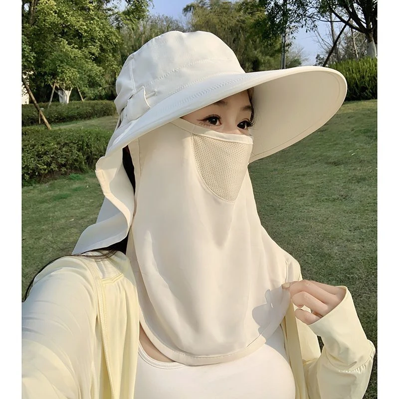 户外透气全方位遮脸防晒面罩护颈太阳帽一体遮阳帽紫外线夏季女夏